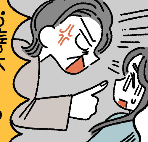 法事で義母にお膳の片付けについて叱られて困惑する女性のイラスト