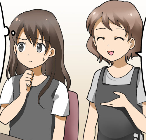 美容師からボブヘアを提案され、戸惑いながらも検討している女性客